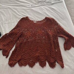 Elegant Brown Crochet Women Top
